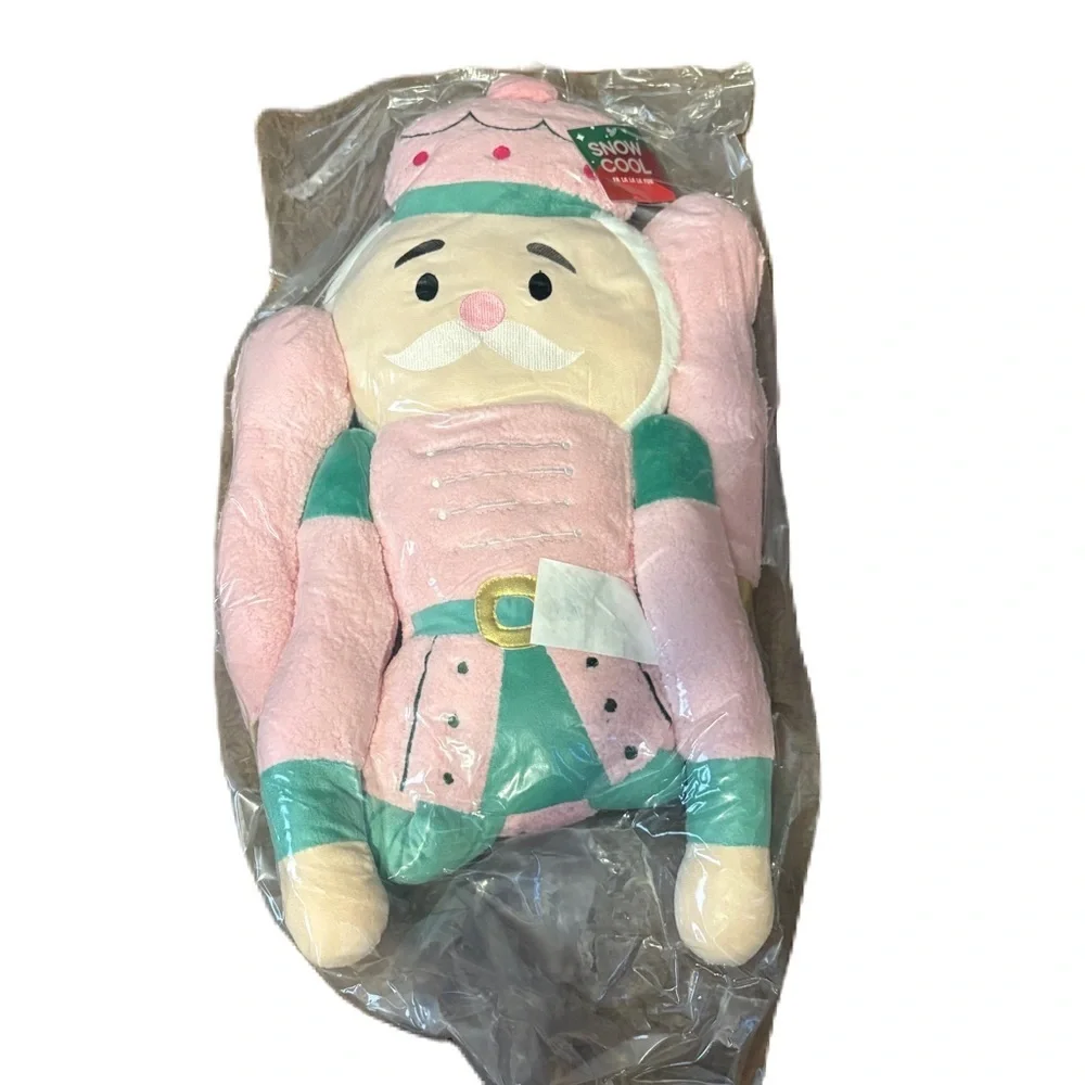 Pink and Green Nutcracker Plush Pillow Decor Christmas NEW Large 40”x12”x4.5”